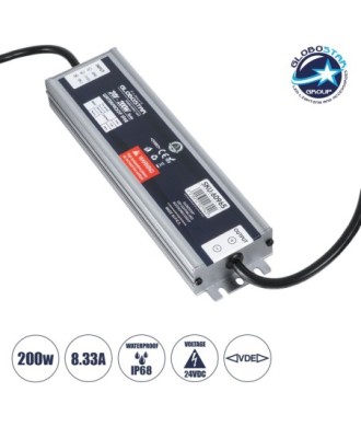 GLOBOSTAR® LUMISPLASH 60965 Τροφοδοτικό-Μετασχηματιστής Class II SELV 200W 8.33A DC 24V Αδιάβροχο IP68 - AC 220-240V σε DC 24V - Μ21.5 x Π5.5 x Υ2.5cm - 3 Χρόνια Εγγύηση